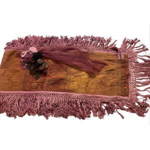 Retro table runner rust & gold embellished & fringe